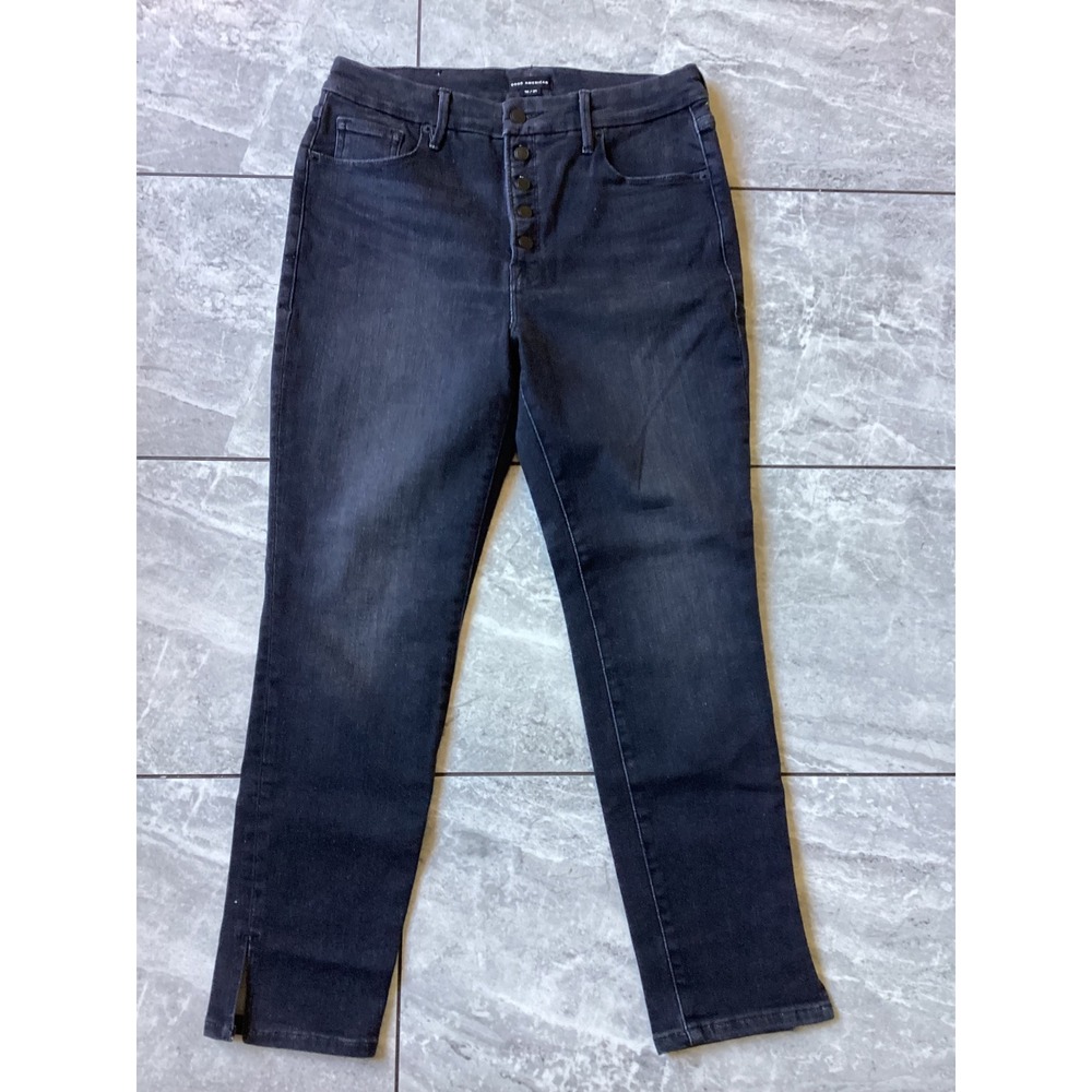 Good American Good Legs Crop High Rise Button Fly Black Skinny Jeans 12/31